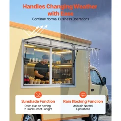 VEVOR Concession Window 48x36 in Aluminum Alloy Service Window, for Food Truck, Up to 85 Degrees Stand Serving with 2 Sliding Acrylic Windows, Awning Door and Drag Hook, Rainwater Resistant