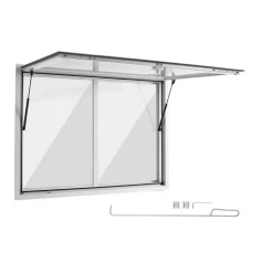 VEVOR Concession Window 48x36 in Aluminum Alloy Service Window, for Food Truck, Up to 85 Degrees Stand Serving with 2 Sliding Acrylic Windows, Awning Door and Drag Hook, Rainwater Resistant