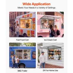 VEVOR Concession Window 48x36 in Aluminum Alloy Service Window, for Food Truck, Up to 85 Degrees Stand Serving with 2 Sliding Acrylic Windows, Awning Door and Drag Hook, Rainwater Resistant
