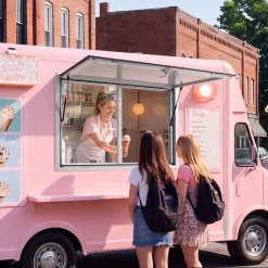 VEVOR Concession Window 48x36 in Aluminum Alloy Service Window, for Food Truck, Up to 85 Degrees Stand Serving with 2 Sliding Acrylic Windows, Awning Door and Drag Hook, Rainwater Resistant