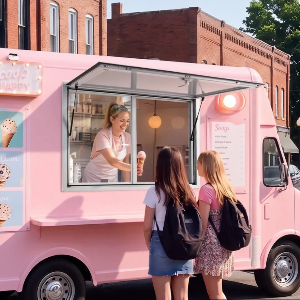 VEVOR Concession Window 48x36 in Aluminum Alloy Service Window, for Food Truck, Up to 85 Degrees Stand Serving with 2 Sliding Acrylic Windows, Awning Door and Drag Hook, Rainwater Resistant
