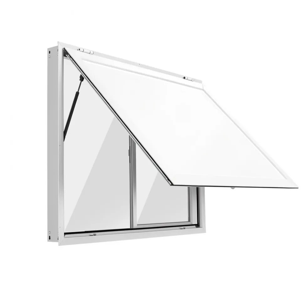 VEVOR Concession Window 48x36 in Aluminum Alloy Service Window, for Food Truck, Up to 85 Degrees Stand Serving with 2 Sliding Acrylic Windows, Awning Door and Drag Hook, Rainwater Resistant