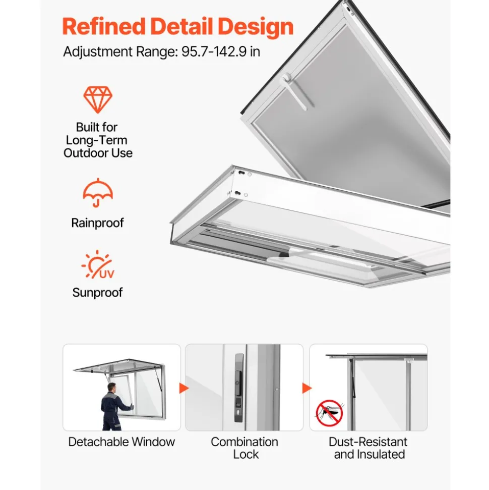 VEVOR Concession Window 48x36 in Aluminum Alloy Service Window, for Food Truck, Up to 85 Degrees Stand Serving with 2 Sliding Acrylic Windows, Awning Door and Drag Hook, Rainwater Resistant