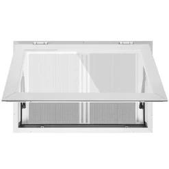 VEVOR Concession Window 36x24 in Aluminum Alloy & Acrylic Service Window, for Food Truck, Up to 85 Degrees Stand Serving with 2 Sliding Screen Windows, Awning Door and Drag Hook, Rainwater Resistant