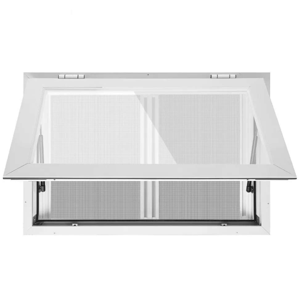 VEVOR Concession Window 36x24 in Aluminum Alloy & Acrylic Service Window, for Food Truck, Up to 85 Degrees Stand Serving with 2 Sliding Screen Windows, Awning Door and Drag Hook, Rainwater Resistant