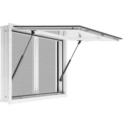 VEVOR Concession Window 36x24 in Aluminum Alloy & Acrylic Service Window, for Food Truck, Up to 85 Degrees Stand Serving with 2 Sliding Screen Windows, Awning Door and Drag Hook, Rainwater Resistant