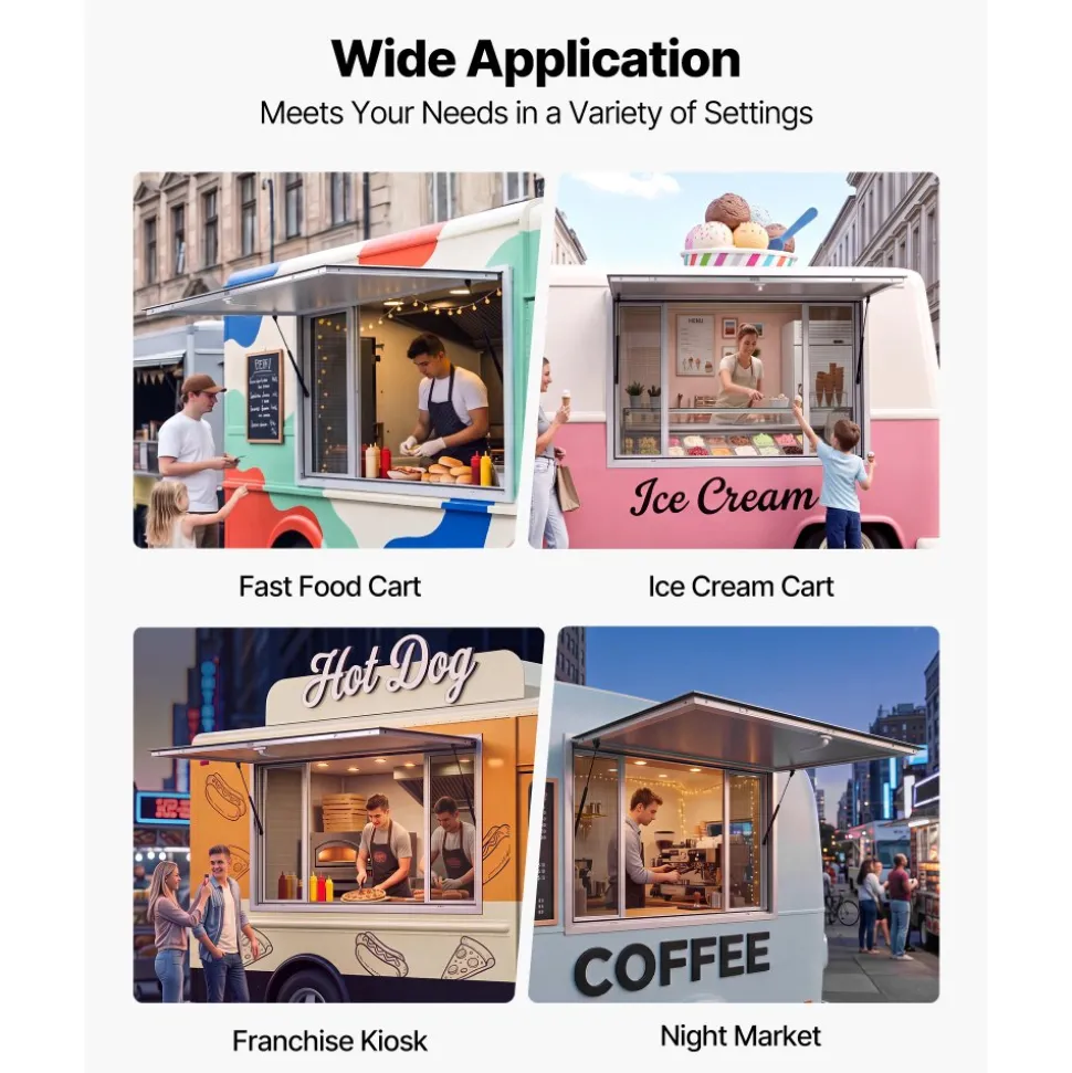 VEVOR Concession Window 48x36 in Aluminum Alloy Frame Service Window, for Food Truck, Up to 85 Degrees Stand Serving with 4 Sliding Screen Windows, Awning Door and Drag Hook, Rainwater Resistant