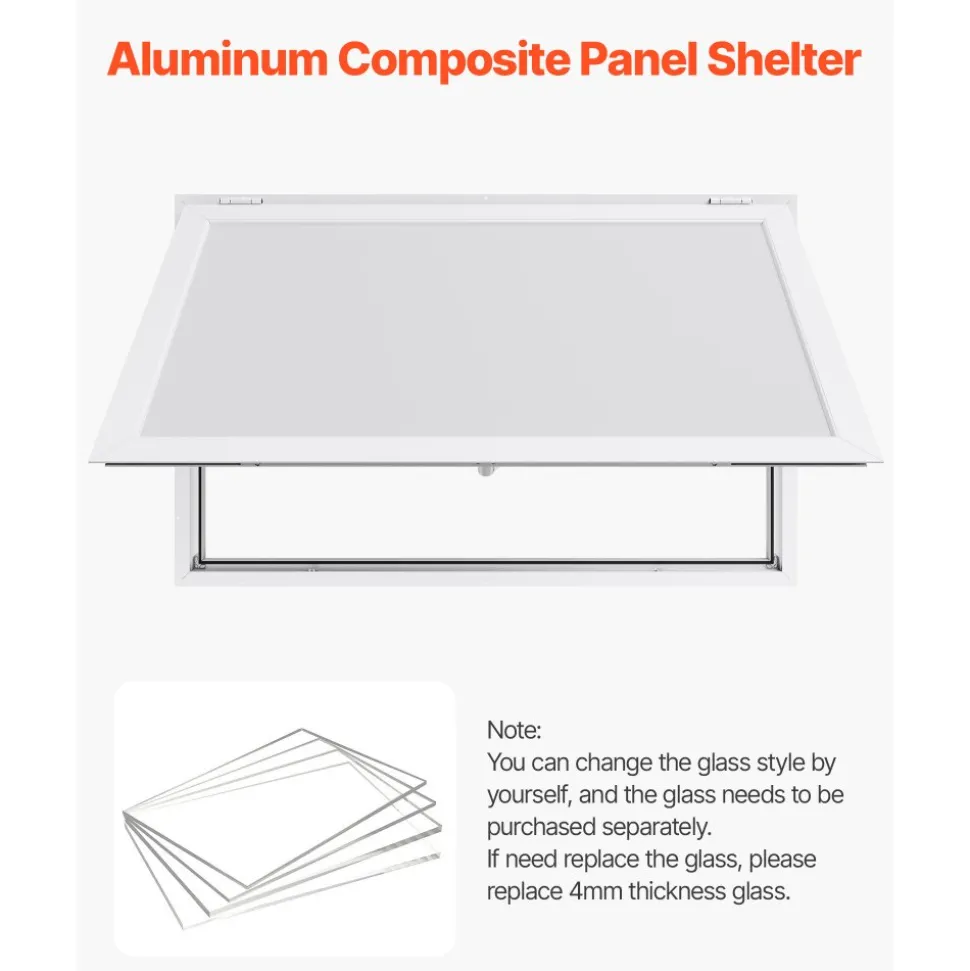 VEVOR Concession Window 53x33 in, Aluminum Alloy Frame Service Window for Food Truck, Up to 85 Degrees Stand Serving Window with Awning Door and Drag Hook, Rainwater Resistant for Concession Trailers