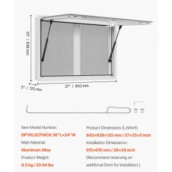VEVOR Concession Window 36x24 in, Aluminum Alloy Service Window for Food Truck, Up to 85 Degrees Stand Serving Window with 2 Sliding Windows, Awning Door, and Drag Hook, for Concession Trailers