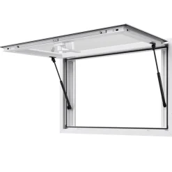 VEVOR Concession Window 36x24 in, Aluminum Alloy Service Window for Food Truck, Up to 85 Degrees Stand Serving Window with 2 Sliding Windows, Awning Door, and Drag Hook, for Concession Trailers