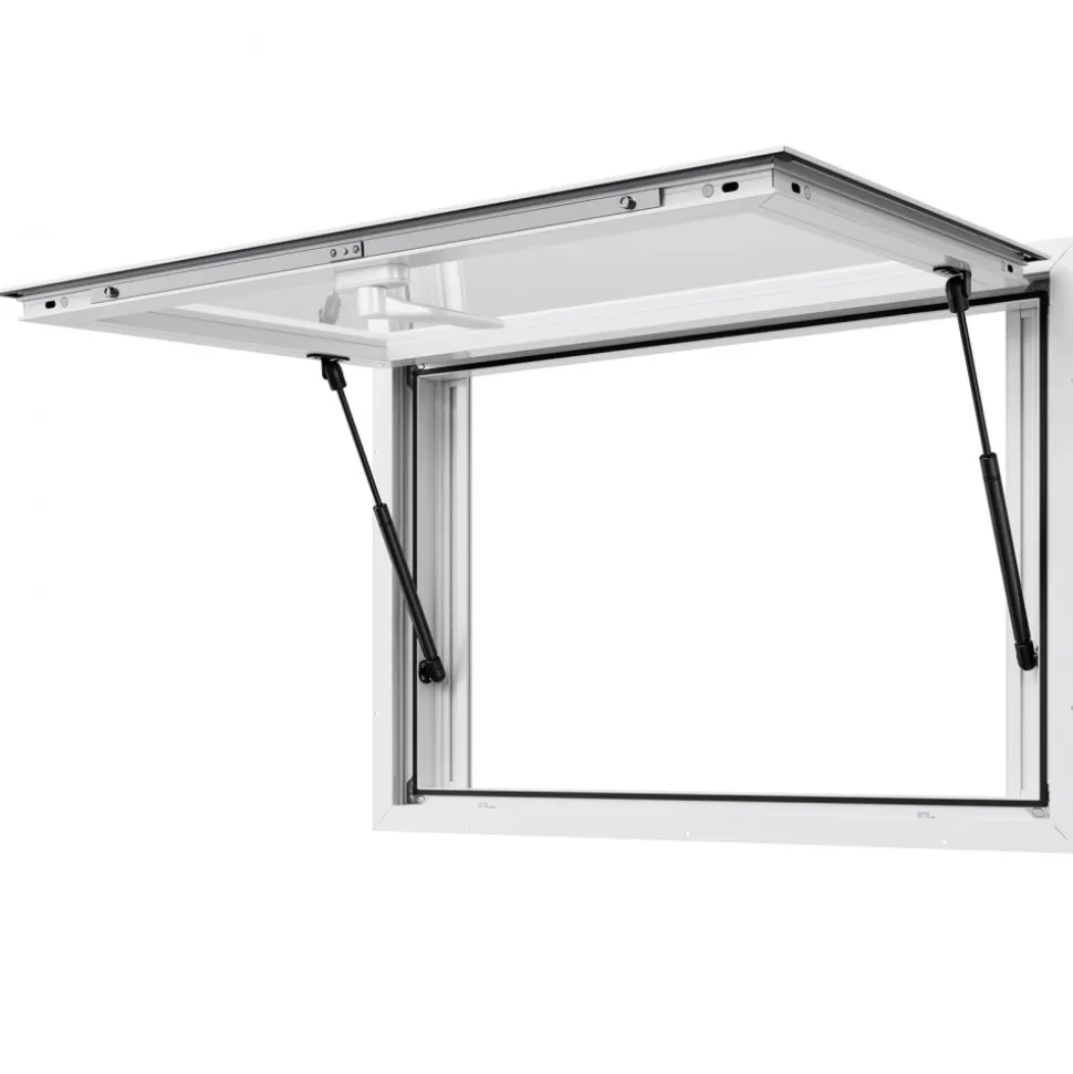 VEVOR Concession Window 36x24 in, Aluminum Alloy Service Window for Food Truck, Up to 85 Degrees Stand Serving Window with 2 Sliding Windows, Awning Door, and Drag Hook, for Concession Trailers