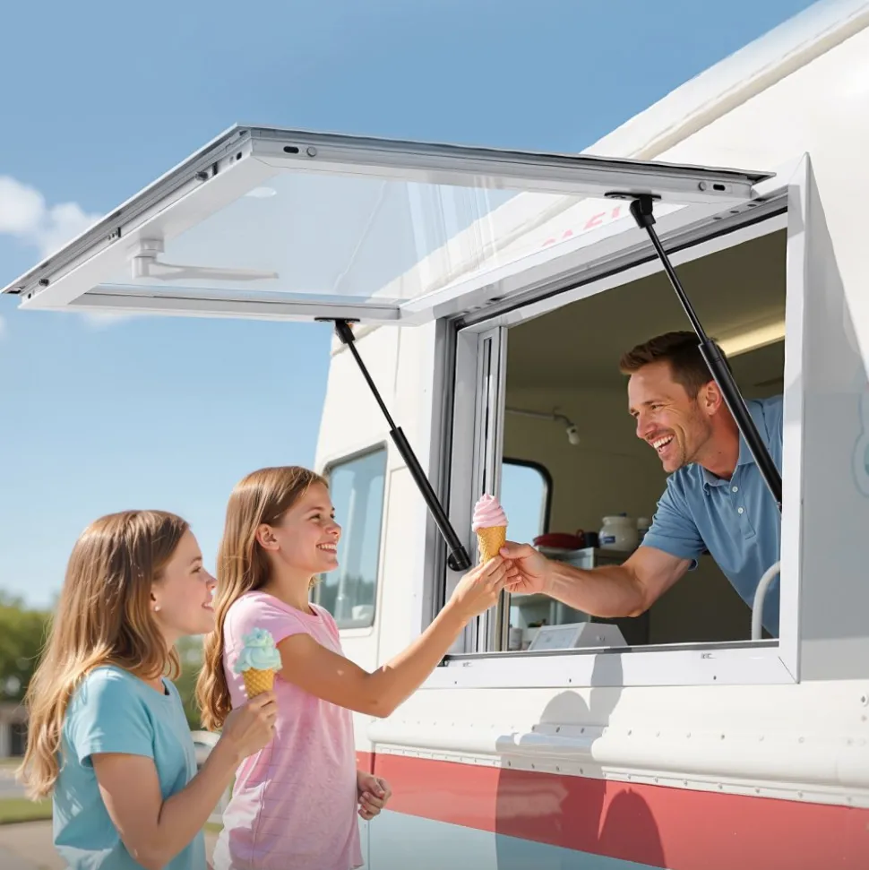 VEVOR Concession Window 36x24 in, Aluminum Alloy Service Window for Food Truck, Up to 85 Degrees Stand Serving Window with 2 Sliding Windows, Awning Door, and Drag Hook, for Concession Trailers