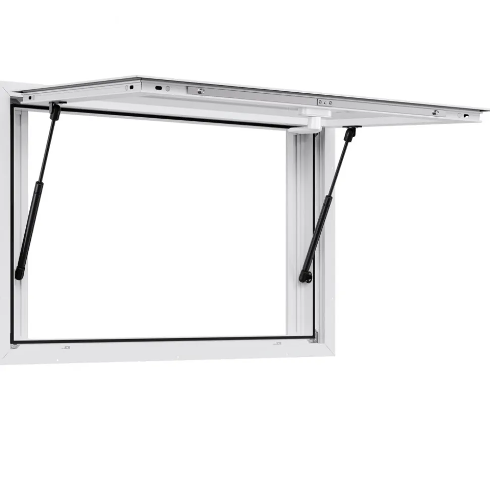 VEVOR Concession Window 36x24 in, Aluminum Alloy Service Window for Food Truck, Up to 85 Degrees Stand Serving Window with 2 Sliding Windows, Awning Door, and Drag Hook, for Concession Trailers