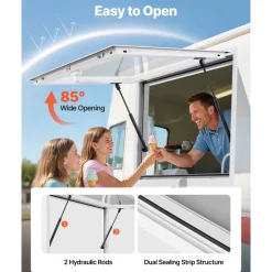 VEVOR Concession Window 36x24 in, Aluminum Alloy Frame Service Window for Food Truck, Up to 85 Degrees Stand Serving Window with Awning Door and Drag Hook, Rainwater Resistant for Concession Trailers