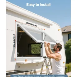 VEVOR Concession Window 36x24 in, Aluminum Alloy Frame Service Window for Food Truck, Up to 85 Degrees Stand Serving Window with Awning Door and Drag Hook, Rainwater Resistant for Concession Trailers