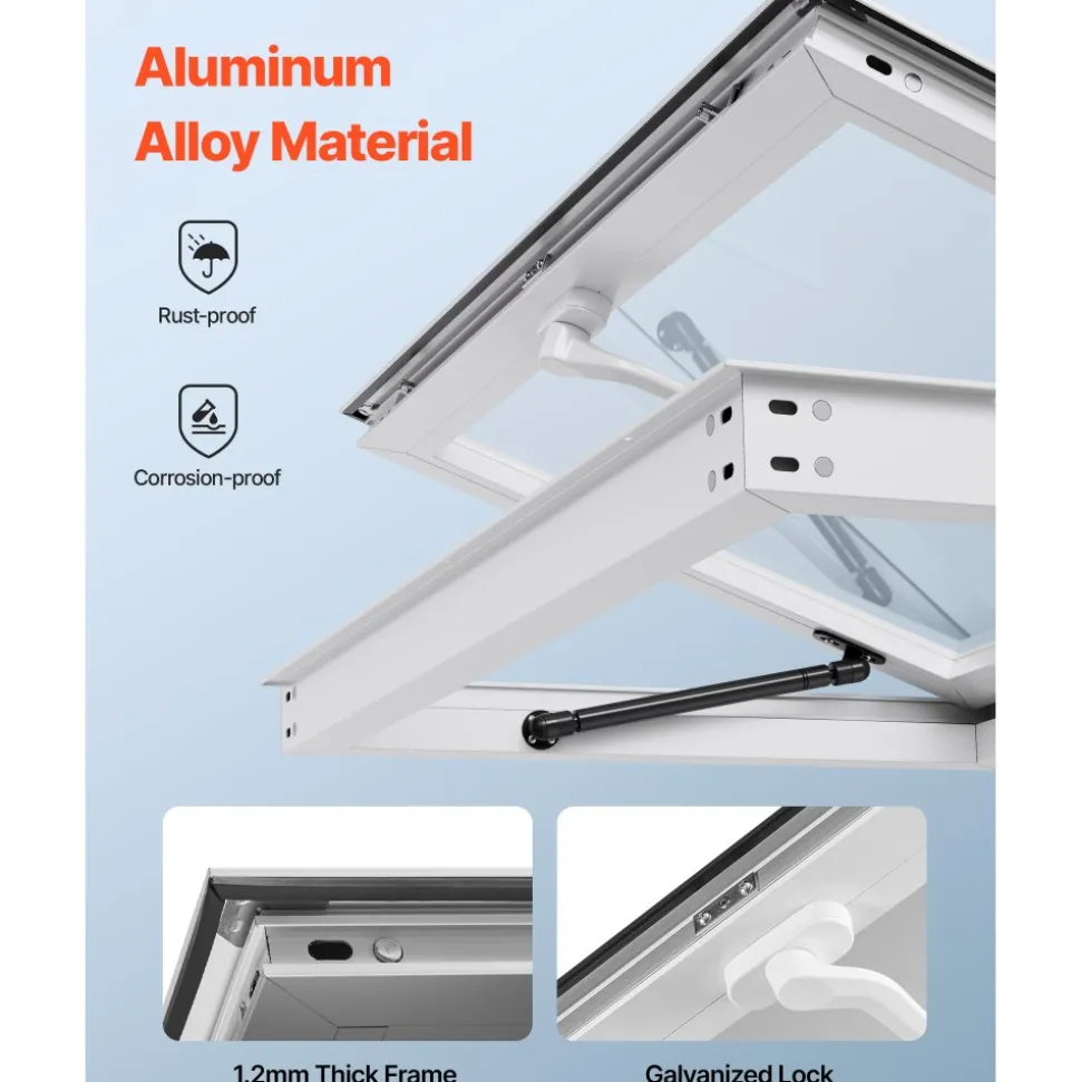 VEVOR Concession Window 36x24 in, Aluminum Alloy Frame Service Window for Food Truck, Up to 85 Degrees Stand Serving Window with Awning Door and Drag Hook, Rainwater Resistant for Concession Trailers