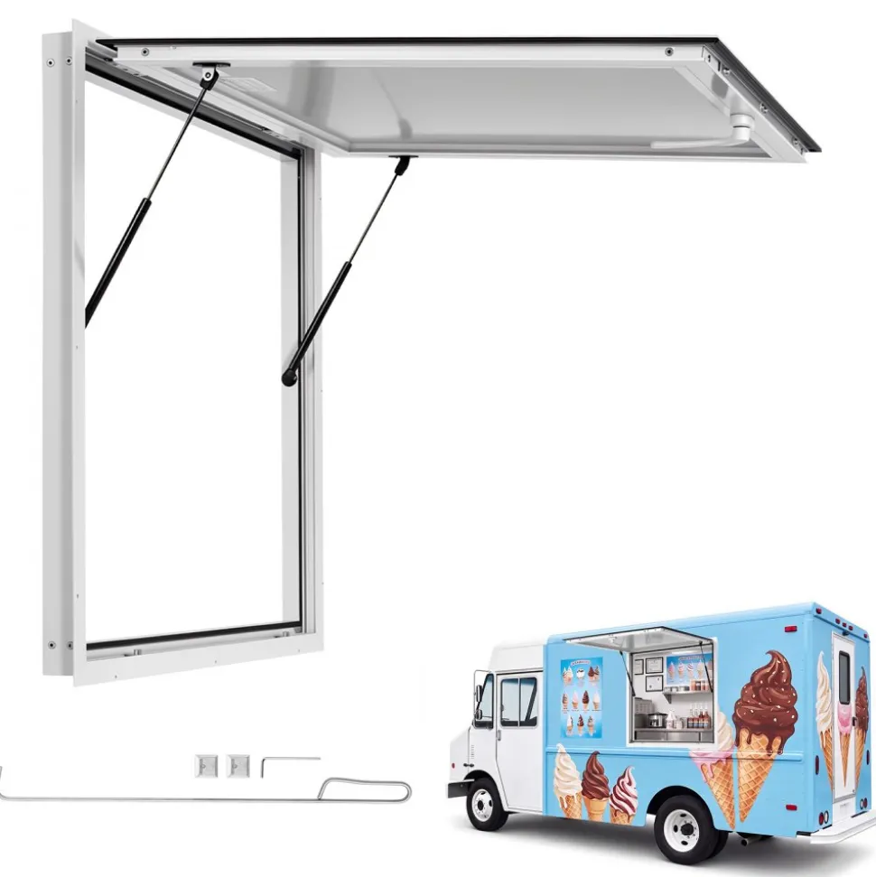 VEVOR Concession Window 36x36 in Aluminum Alloy Frame Service Window, for Food Truck, Up to 85 Degrees Stand Serving with Awning Door and Drag Hook, Rainwater Resistant for Concession Trailer