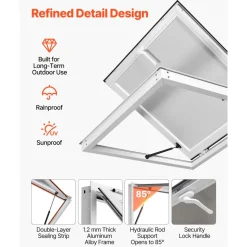 VEVOR Concession Window 36x36 in Aluminum Alloy Frame Service Window, for Food Truck, Up to 85 Degrees Stand Serving with Awning Door and Drag Hook, Rainwater Resistant for Concession Trailer