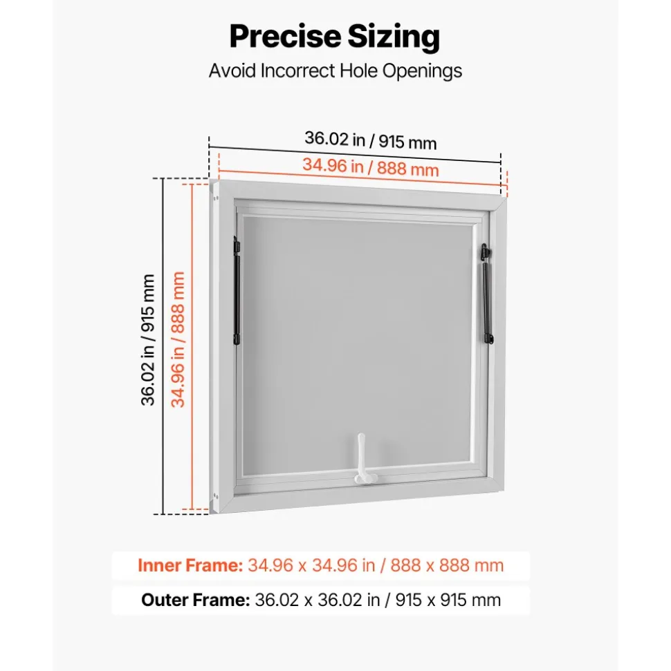 VEVOR Concession Window 36x36 in Aluminum Alloy Frame Service Window, for Food Truck, Up to 85 Degrees Stand Serving with Awning Door and Drag Hook, Rainwater Resistant for Concession Trailer