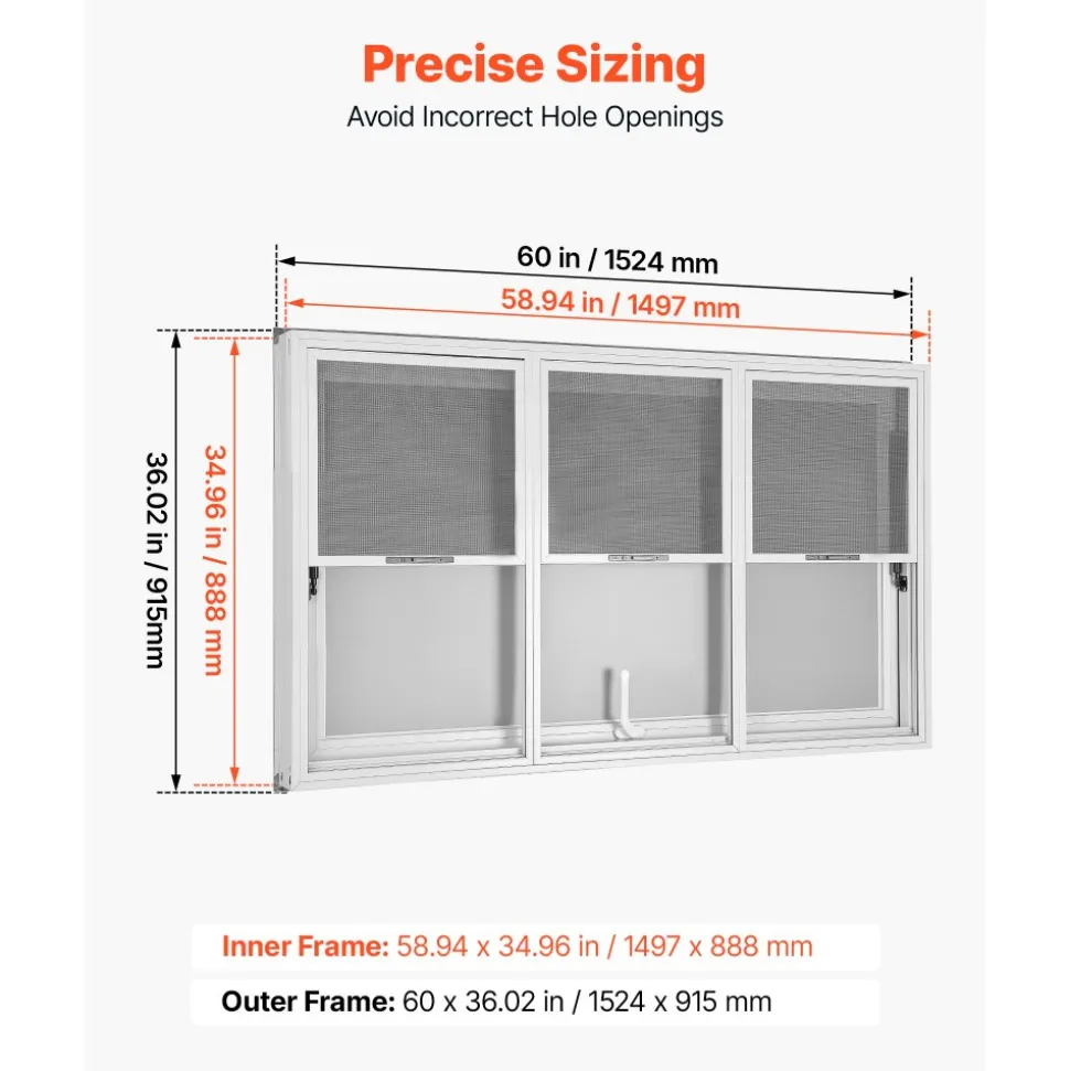VEVOR Concession Window 60x36 in Aluminum Alloy Service Window, for Food Truck, Up to 85 Degrees Stand Serving with 3 Fixed & 3 Sliding Windows, Awning Door and Drag Hook, Rainwater Resistant