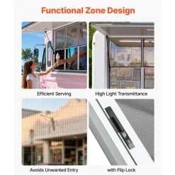 VEVOR Concession Window 60x36 in Aluminum Alloy Service Window, for Food Truck, Up to 85 Degrees Stand Serving with 3 Fixed & 3 Sliding Windows, Awning Door and Drag Hook, Rainwater Resistant