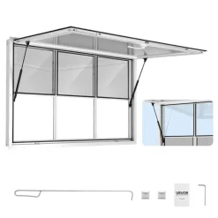 VEVOR Concession Window 60x36 in Aluminum Alloy Service Window, for Food Truck, Up to 85 Degrees Stand Serving with 3 Fixed & 3 Sliding Windows, Awning Door and Drag Hook, Rainwater Resistant