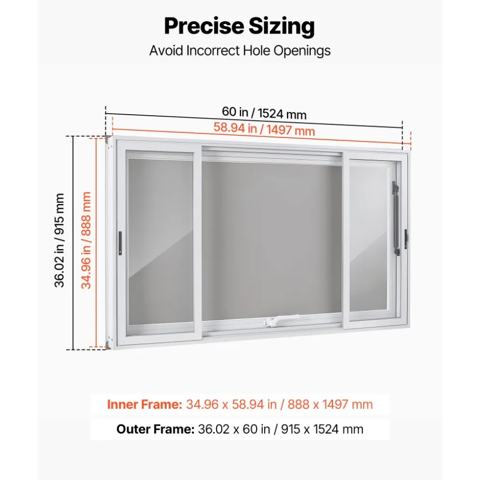 VEVOR Concession Window 60x36 in Aluminum Alloy Service Window, for Food Truck, Up to 85 Degrees Stand Serving with 4 Sliding Acrylic Windows, Awning Door and Drag Hook, Rainwater Resistant