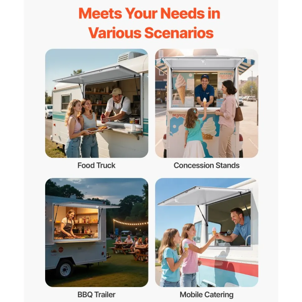 VEVOR Concession Window 74x40 in, Aluminum Alloy Frame Service Window for Food Truck, Up to 85 Degrees Stand Serving Window with Awning Door and Drag Hook, Rainwater Resistant for Concession Trailers