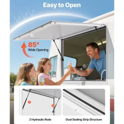 VEVOR Concession Window 74x40 in, Aluminum Alloy Frame Service Window for Food Truck, Up to 85 Degrees Stand Serving Window with Awning Door and Drag Hook, Rainwater Resistant for Concession Trailers