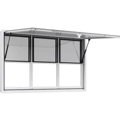VEVOR Concession Window 60x36 in, Aluminum Alloy Service Window for Food Truck, Up to 85 Degrees Stand Serving Window with 3 Sliding Windows, Awning Door, and Drag Hook, for Concession Trailers