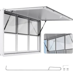VEVOR Concession Window 60x36 in, Aluminum Alloy Service Window for Food Truck, Up to 85 Degrees Stand Serving Window with 3 Sliding Windows, Awning Door, and Drag Hook, for Concession Trailers