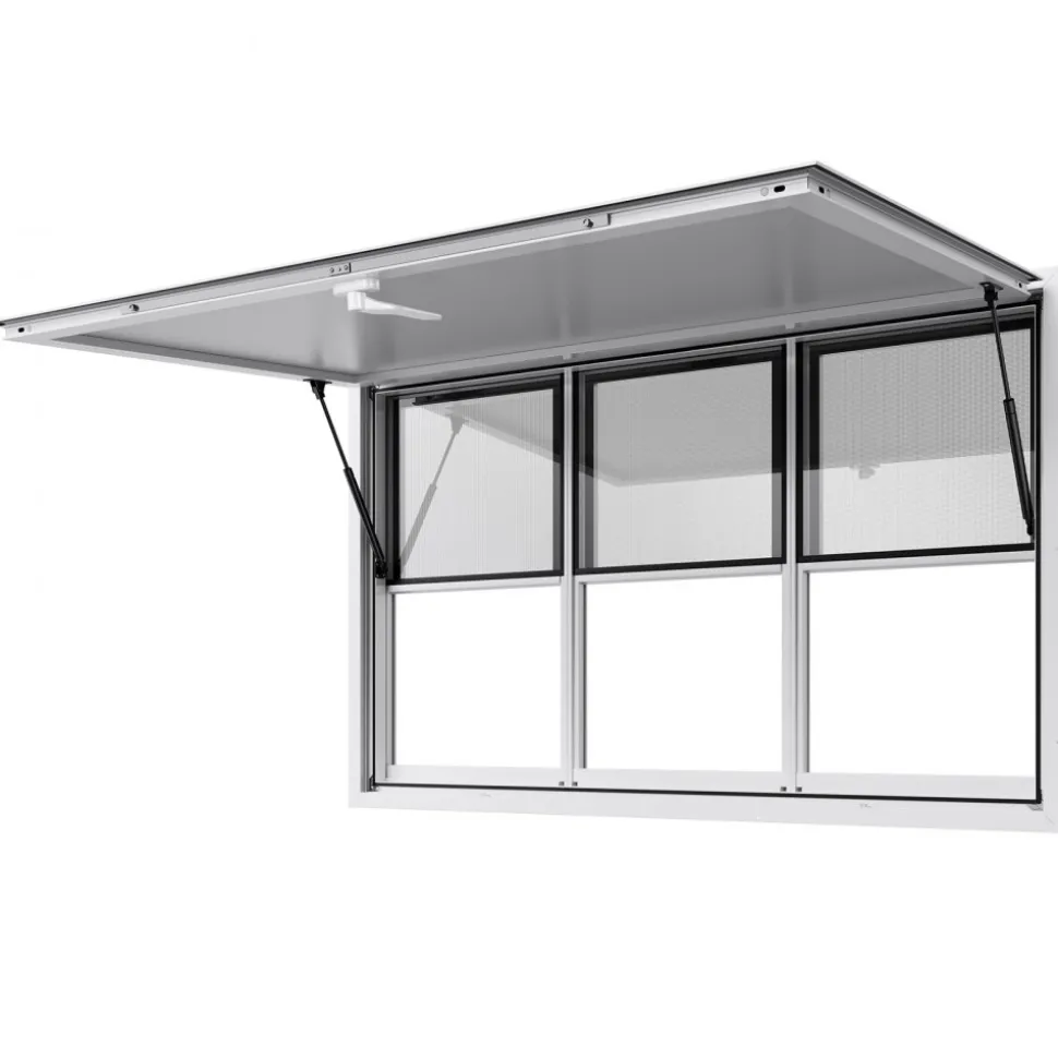 VEVOR Concession Window 60x36 in, Aluminum Alloy Service Window for Food Truck, Up to 85 Degrees Stand Serving Window with 3 Sliding Windows, Awning Door, and Drag Hook, for Concession Trailers