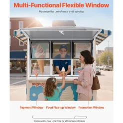 VEVOR Concession Window 60x36 in, Aluminum Alloy Service Window for Food Truck, Up to 85 Degrees Stand Serving Window with 3 Sliding Windows, Awning Door, and Drag Hook, for Concession Trailers