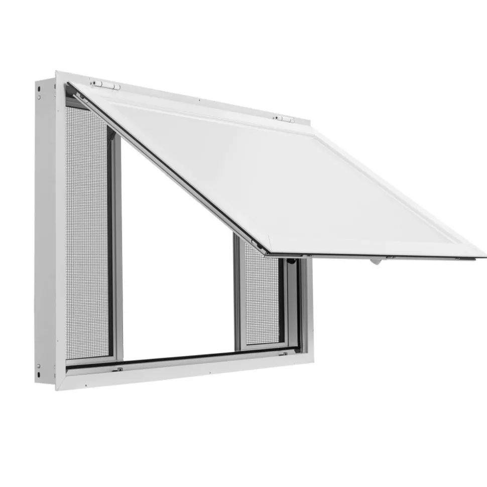 VEVOR Concession Window 60x36 in Aluminum Alloy Frame Service Window, for Food Truck, Up to 85 Degrees Stand Serving with 4 Sliding Screen Windows, Awning Door and Drag Hook, Rainwater Resistant