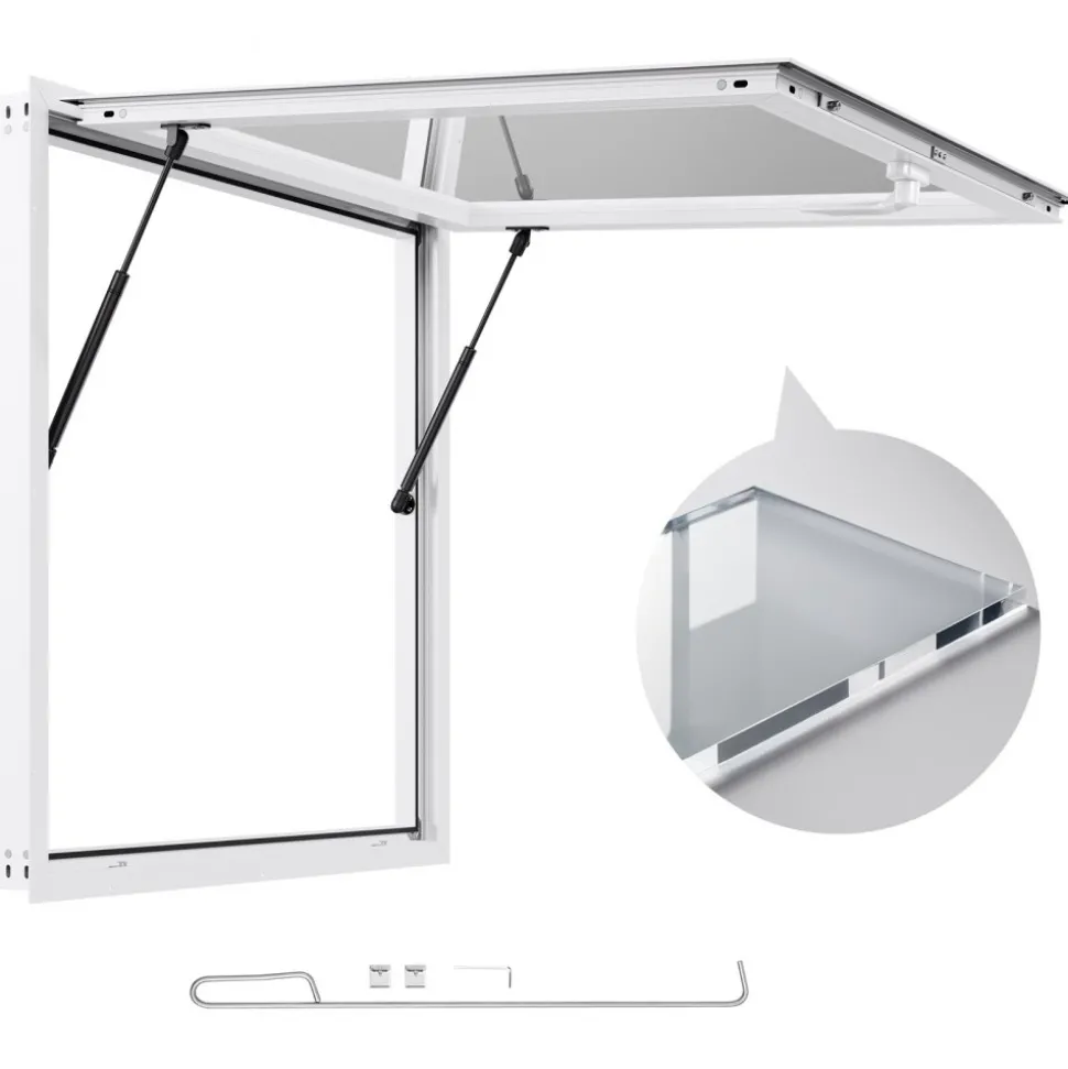 VEVOR Concession Window 36x36 in, Aluminum Alloy Frame Service Window for Food Truck, Up to 85 Degrees Stand Serving Window with Awning Door and Drag Hook, Rainwater Resistant for Concession Trailers