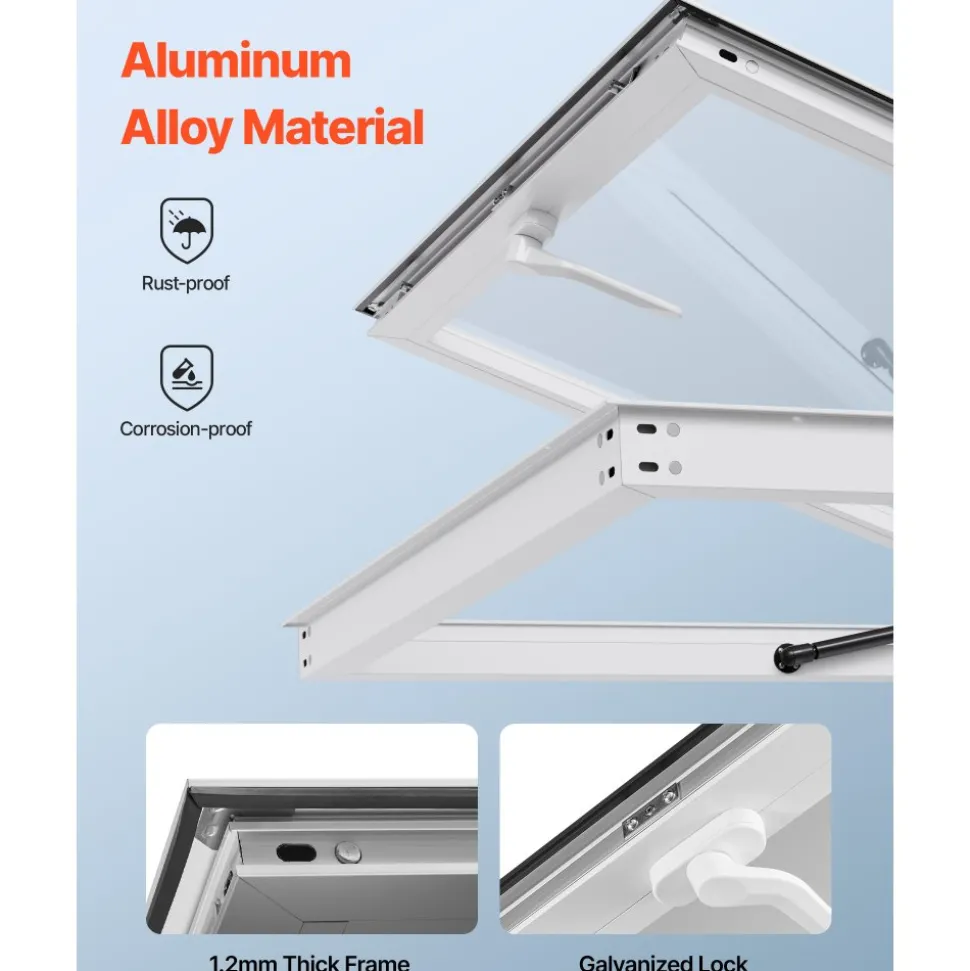 VEVOR Concession Window 36x36 in, Aluminum Alloy Frame Service Window for Food Truck, Up to 85 Degrees Stand Serving Window with Awning Door and Drag Hook, Rainwater Resistant for Concession Trailers