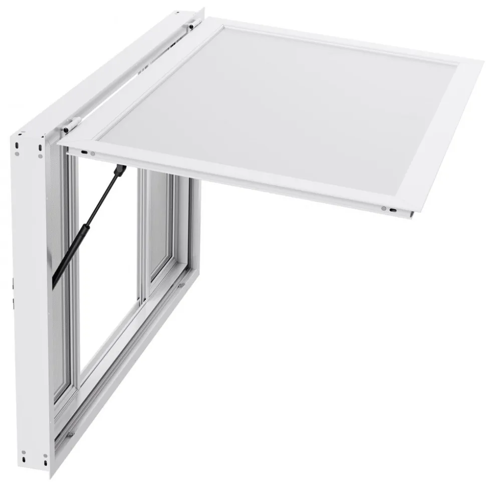 VEVOR Concession Window 53x33 in, Aluminum Alloy Service Window for Food Truck, Up to 85 Degrees Stand Serving Window with 4 Sliding Windows, Awning Door, and Drag Hook, for Concession Trailers