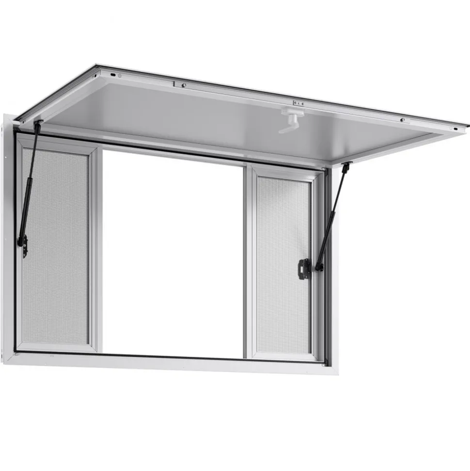VEVOR Concession Window 53x33 in, Aluminum Alloy Service Window for Food Truck, Up to 85 Degrees Stand Serving Window with 4 Sliding Windows, Awning Door, and Drag Hook, for Concession Trailers