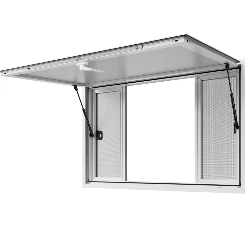 VEVOR Concession Window 53x33 in, Aluminum Alloy Service Window for Food Truck, Up to 85 Degrees Stand Serving Window with 4 Sliding Windows, Awning Door, and Drag Hook, for Concession Trailers