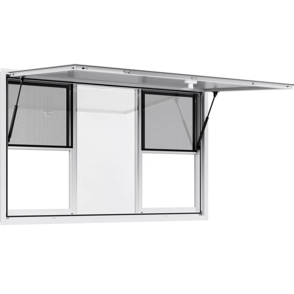 VEVOR Concession Window 60x36 in, Aluminum Alloy Service Window for Food Truck, Up to 85 Degrees Stand Serving Window with 6 Sliding Windows, Awning Door, and Drag Hook, for Concession Trailers
