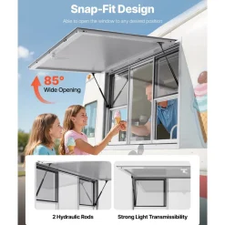 VEVOR Concession Window 60x36 in, Aluminum Alloy Service Window for Food Truck, Up to 85 Degrees Stand Serving Window with 6 Sliding Windows, Awning Door, and Drag Hook, for Concession Trailers
