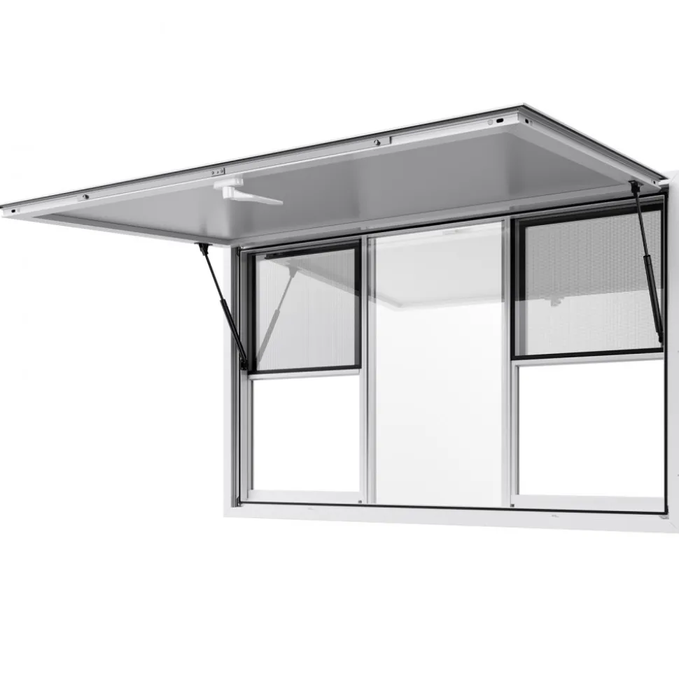 VEVOR Concession Window 60x36 in, Aluminum Alloy Service Window for Food Truck, Up to 85 Degrees Stand Serving Window with 6 Sliding Windows, Awning Door, and Drag Hook, for Concession Trailers