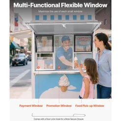 VEVOR Concession Window 60x36 in, Aluminum Alloy Service Window for Food Truck, Up to 85 Degrees Stand Serving Window with 6 Sliding Windows, Awning Door, and Drag Hook, for Concession Trailers