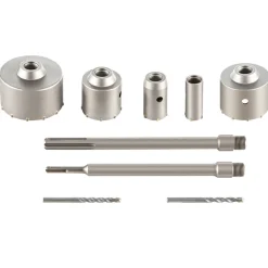 VEVOR Concrete Hole Saw Kit, 1-2/11", 1-3/5", 2-9/16", 3-5/32", 3-15/16" Drill Bit Set SDS Plus & SDS MAX Shank Wall Hole Cutter with a 4-1/3" Connecting Rod for Concrete, Cement, Stone Wall, Ma