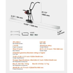 VEVOR Concrete Power Screed, 4 ft Aluminum Board Straight Edge Bar Set, 4 Stroke Cement Finishing Vibrating Motor with Height Adjustable Handles, High Efficient Concrete Tool 6500RPM