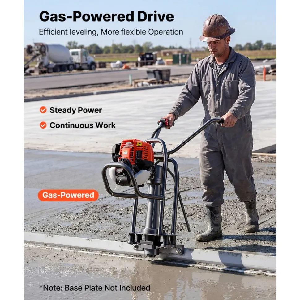 VEVOR Concrete Power Screed Gas-Powered Leveling Machine 1.16HP Engine, 4 Stroke Vibrating Screed, Flexible Shaft Drive, Adjustable Handle, Support Legs for Patio, Driveway, Floor Finishing, Jobsite