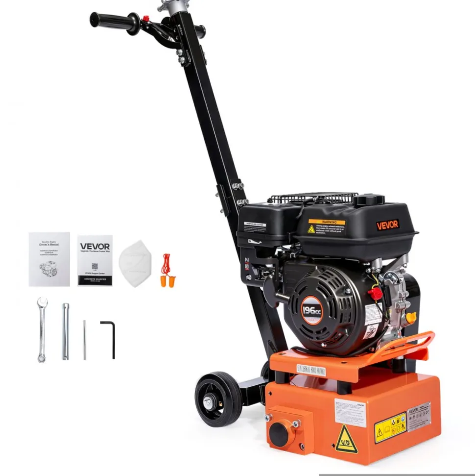 VEVOR Concrete Scarifier, 3700W 2500 RPM Walk-Behind Floor Planer Grinder, Carbide Cutters, 1/8 in Adjustable Depth, Vacuum Port for Surface Preparation, Traffic Line Removal, Pavement, Floor Repair