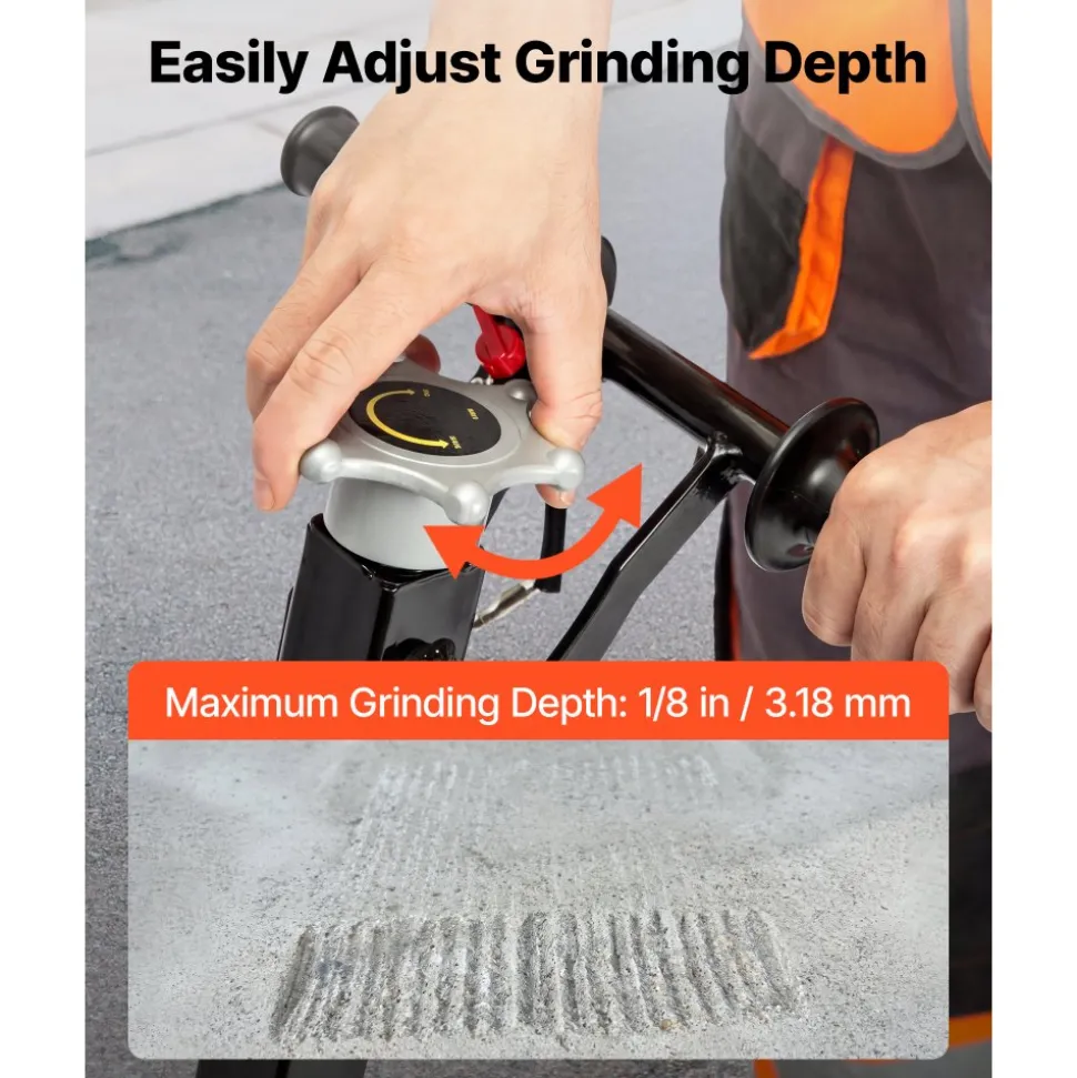 VEVOR Concrete Scarifier, 3700W 2500 RPM Walk-Behind Floor Planer Grinder, Carbide Cutters, 1/8 in Adjustable Depth, Vacuum Port for Surface Preparation, Traffic Line Removal, Pavement, Floor Repair