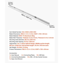 VEVOR Concrete Screed Blade 14 ft Length Aluminum Alloy Board Leveling Tool, 5.3 in Wide Straight Edge, Wide Coverage, Replacement Surface Leveler for Driveway, Patio, Sidewalk, Garage Floor Finishing