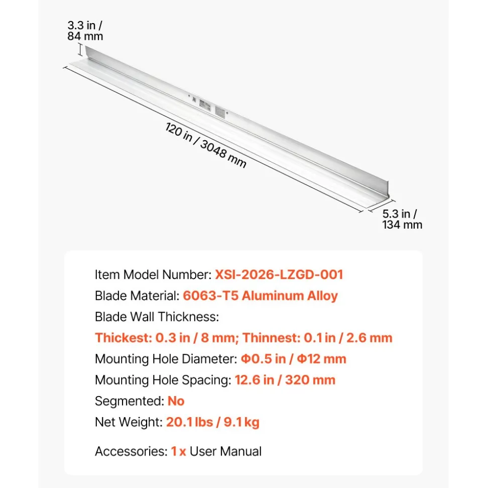 VEVOR Concrete Screed Blade 10 ft Length Aluminum Alloy Board Leveling Tool, 5.3 in Wide Straight Edge, Wide Coverage, Replacement Surface Leveler for Driveway, Patio, Sidewalk, Garage Floor Finishing